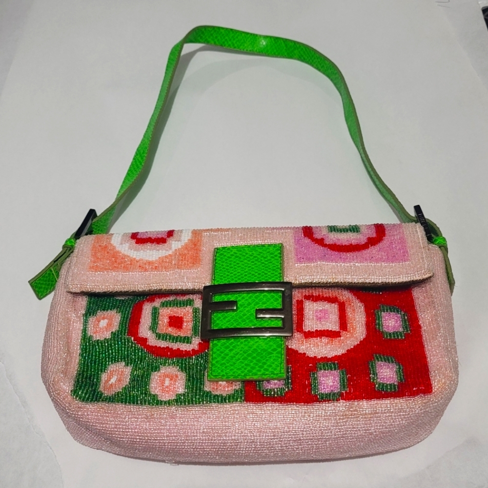 Collector's Fendi Pink/Green Beaded Baguette